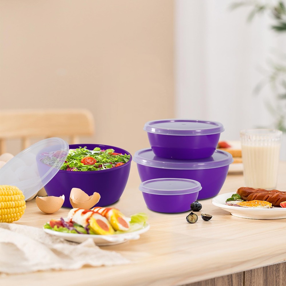 4 Piece Plastic Prep Bowls with Lids Nesting Microwave Safe