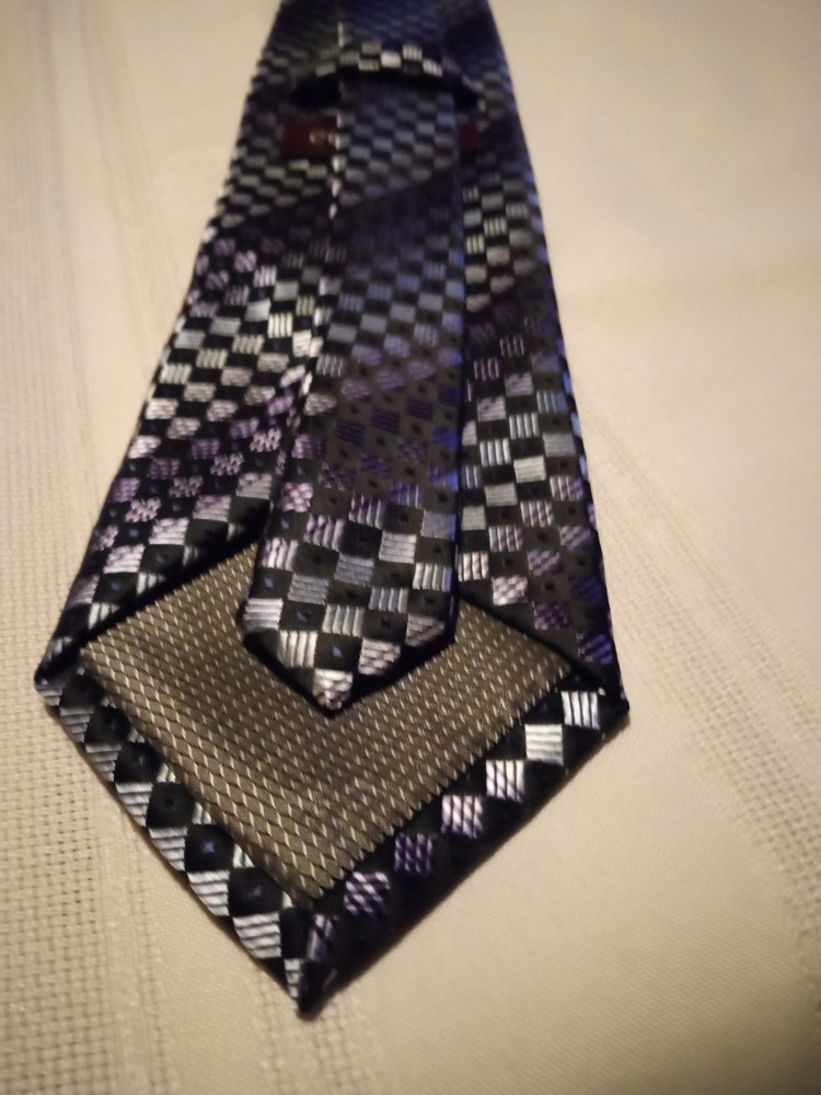 MENS NECK TIE SILK COVINGTON BLACK SILVER GRAY PATTERN