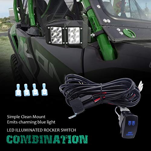 Side Rear View Mirror w/LED Light 1.75" - 2" UTV Roll Cage Bar and Wiring kit