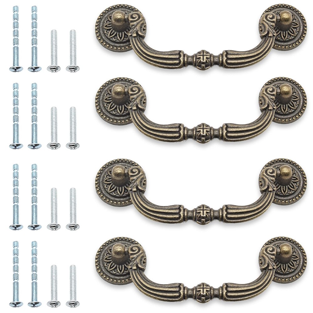 Litoexpe 4-Pack French Provincial Drawer Pulls, Antique Brass Cabinet Pulls, ...