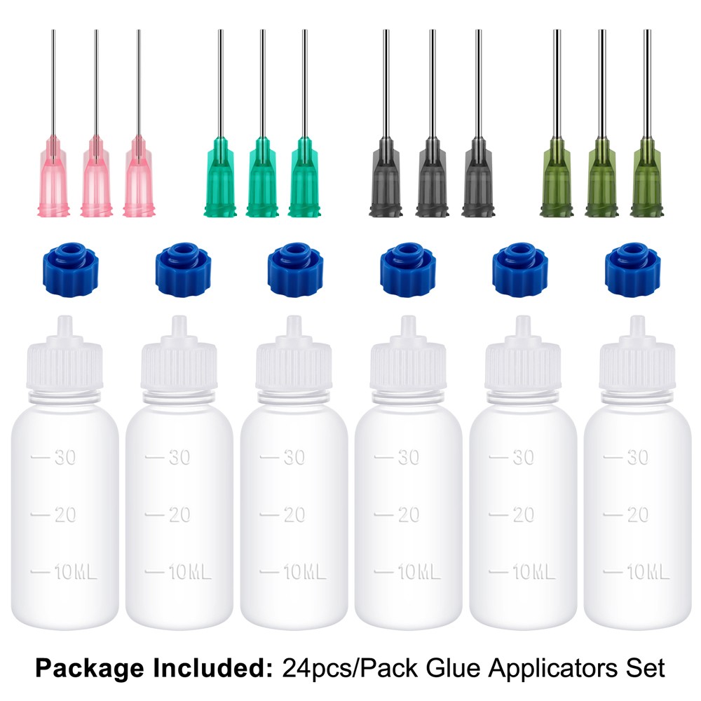 24pcs/Pack Empty Plastic Squeezable Dropper Bottles Fine Tip Glue Applicator Set