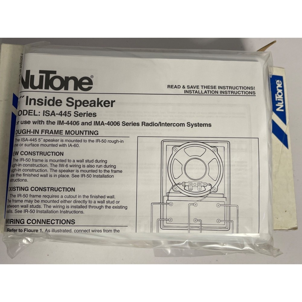 NuTone ISA-335WH Radio-Intercom 5" Inside Speaker White New Open Box