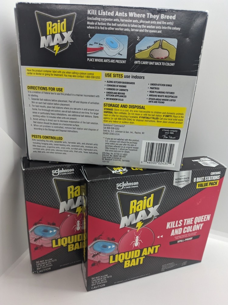 {3 Pack} Raid Max Liquid Ant Bait Stations (3 x 8ct each) Kills Queen & Colony