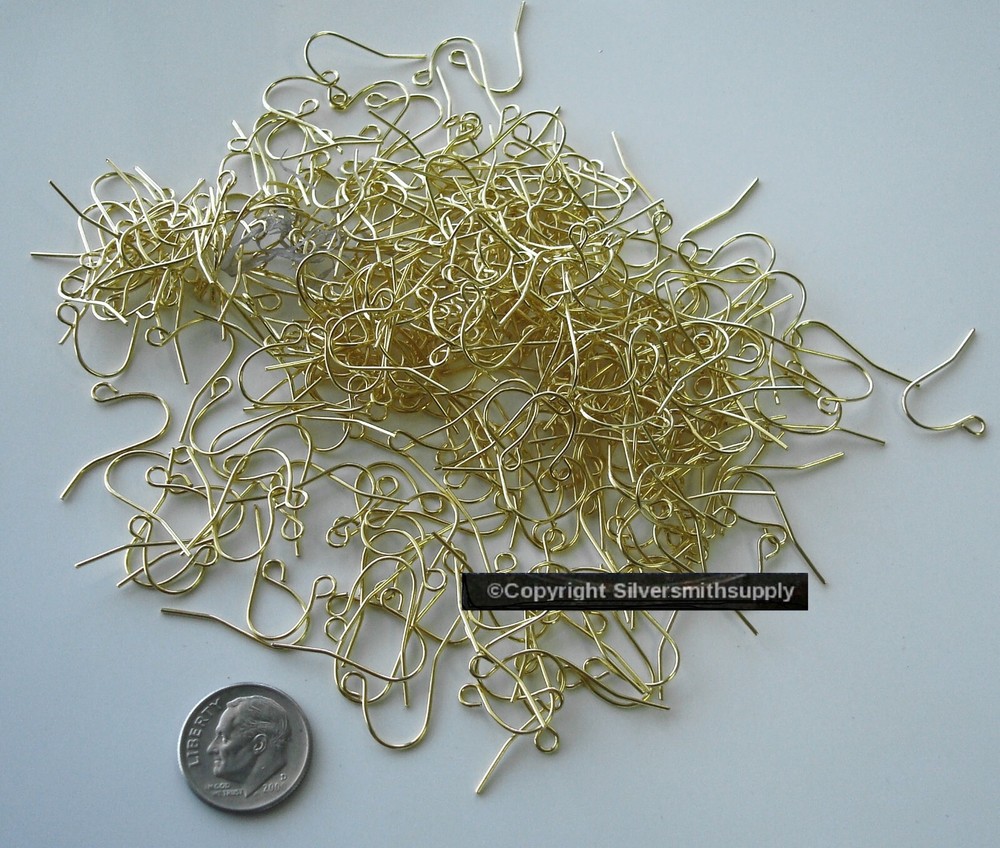 300 Gold plated plain fish hook earring wires open bottom loop FPH010C