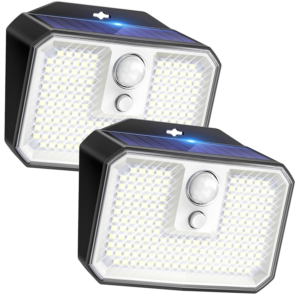 2Pack 168 LED Solar Power Wall Lights Outdoor PIR Motion Sensor Security Lamp