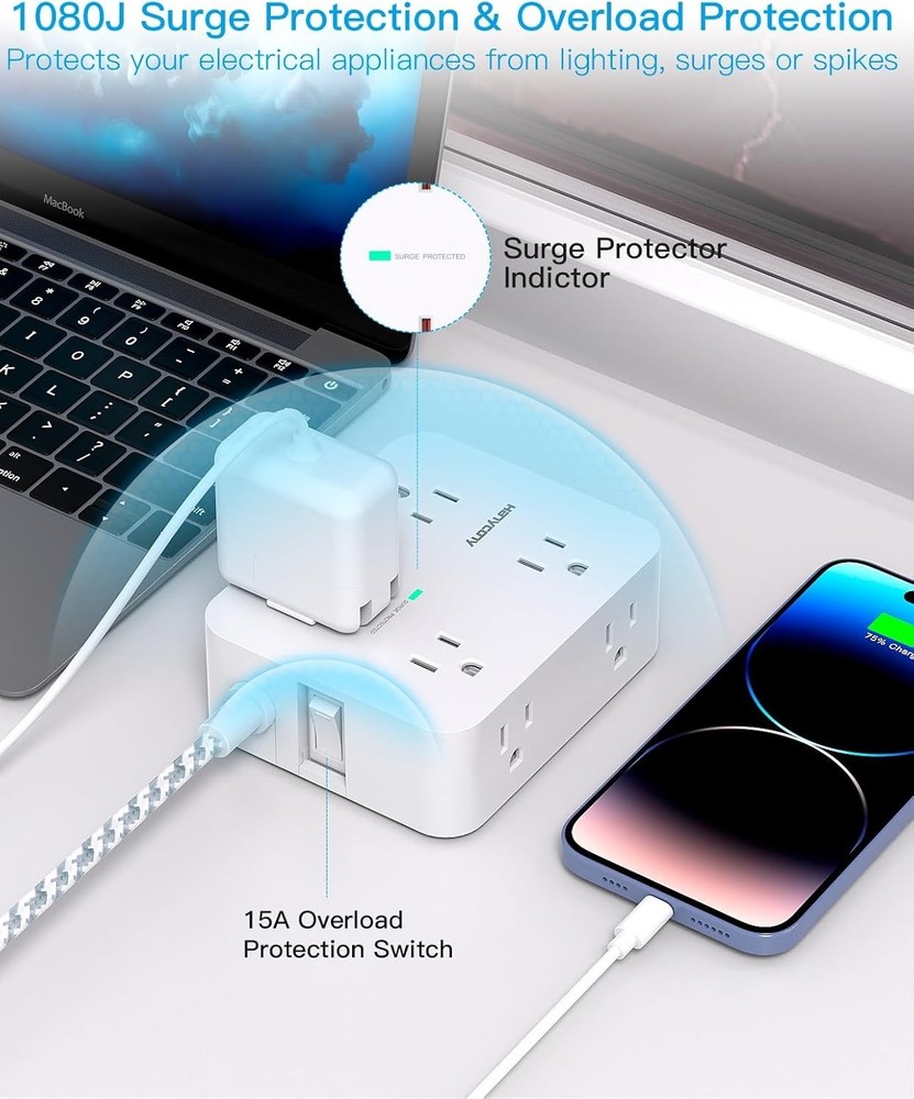 Certified 12-in-1 Power Strip with USB-C & Fast Charging Technology