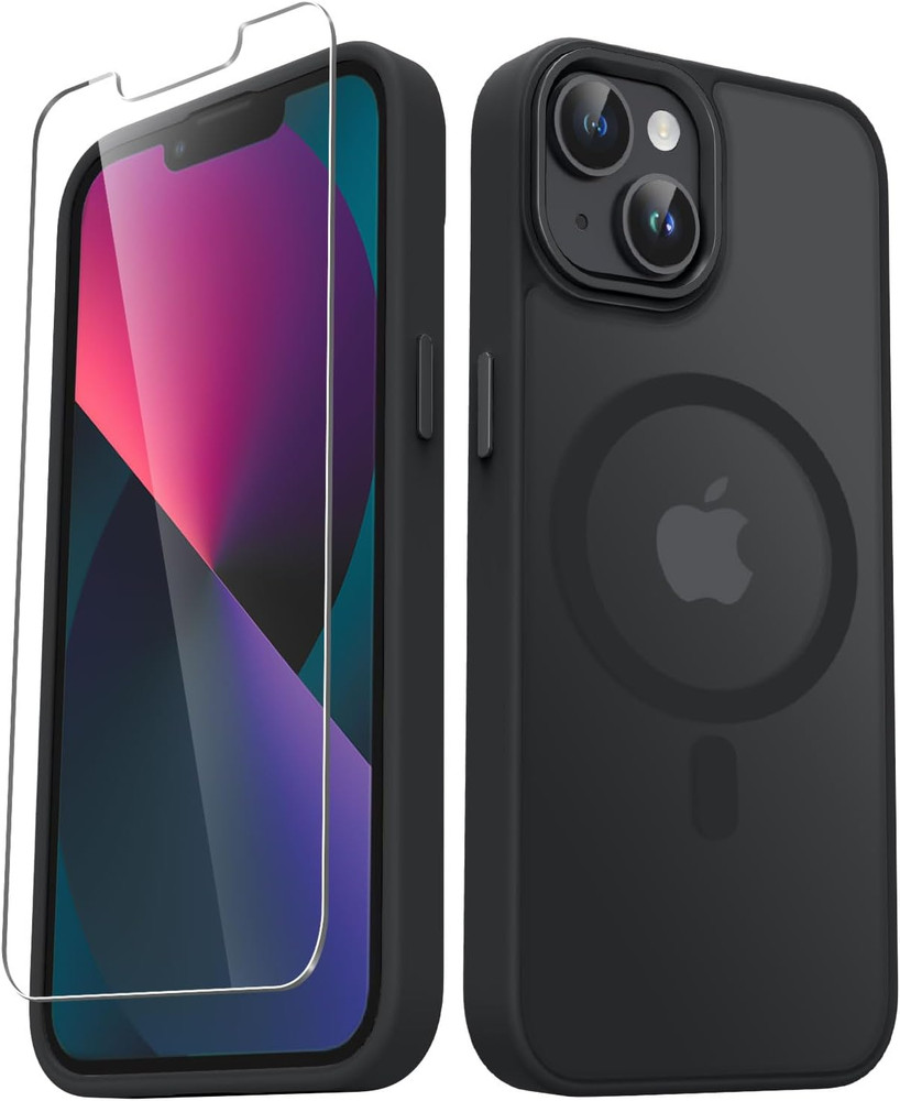 For iPhone 14/13 Case with Screen Protector Slim Magnetic Shockproof Cover