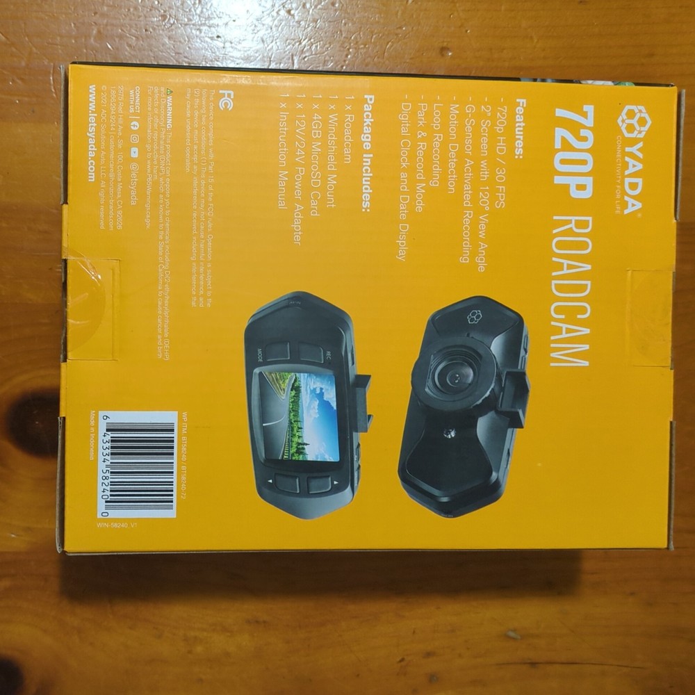 YADA 720P Dashcam/Roadcam. 2" Screen, G-Sensor Technology, Motion Detection