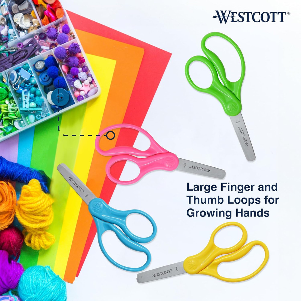 5" Hard Handle Kids Scissors, Blunt, Assorted Colors, 2-Pack