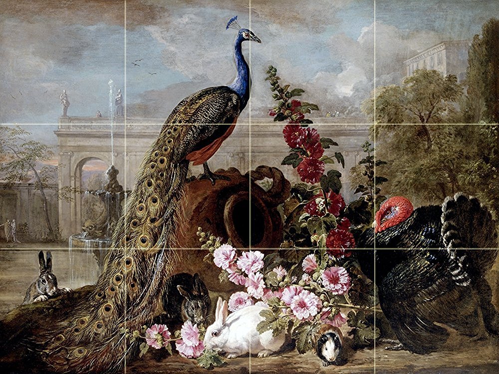 PEACOCK RABBIT TURKEY Tile Mural Kitchen Bathroom Backsplash Ceramic 17x12.75