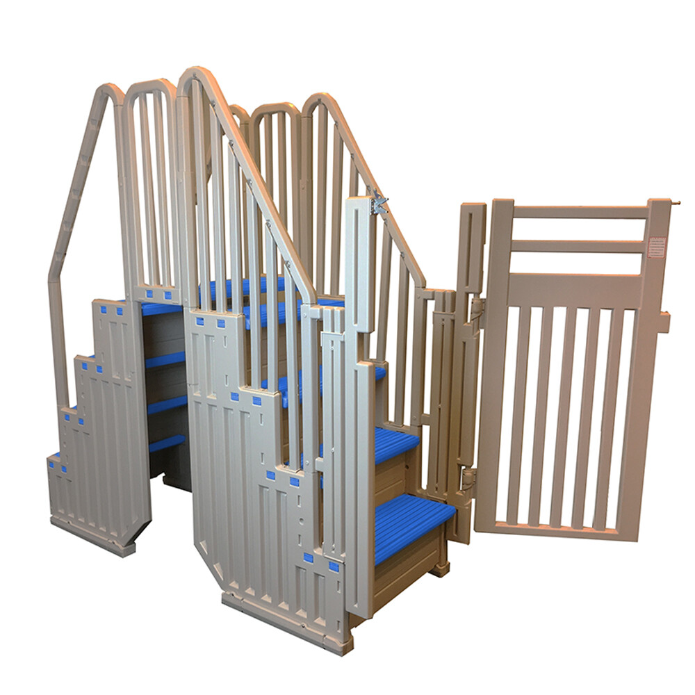Confer White Above Ground Blue Swimming Pool System w/ Blue Steps & Closure Kit