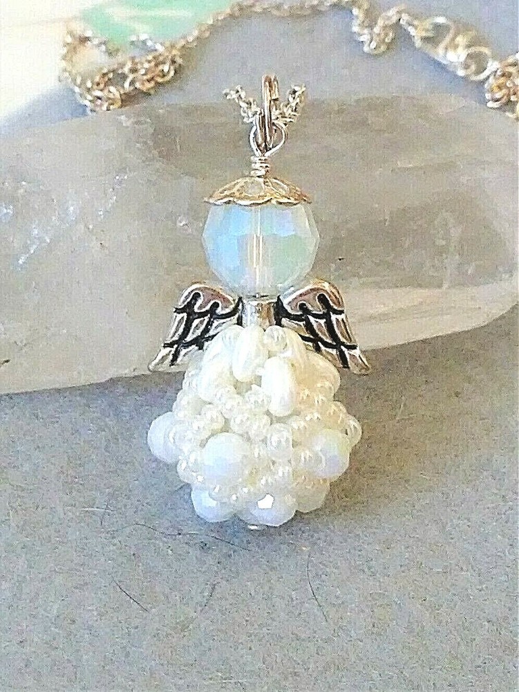 Handmade 3D White Silver Angel Necklace