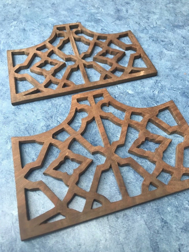 Pair of Hand-Cut Walnut Fretwork Pieces