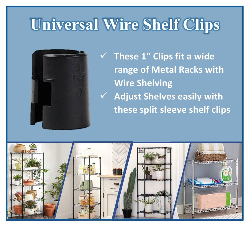 1" Diameter Wire Shelf Clips Shelving Split Sleeves Lock Locking Plastic 12 pair