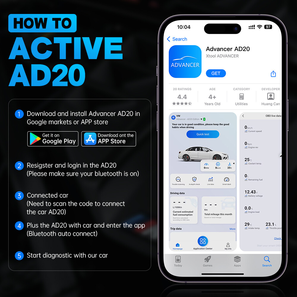 XTOOL AD20 PRO Full System Diagnostic Fault Code Reader AUTO OBD2 Scanner Tool