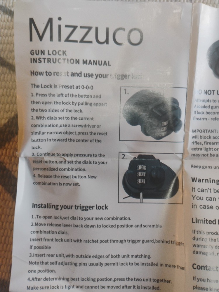 Mizzuco Trigger Lock 3 Digit Combination Gun Locks Pack Of 4