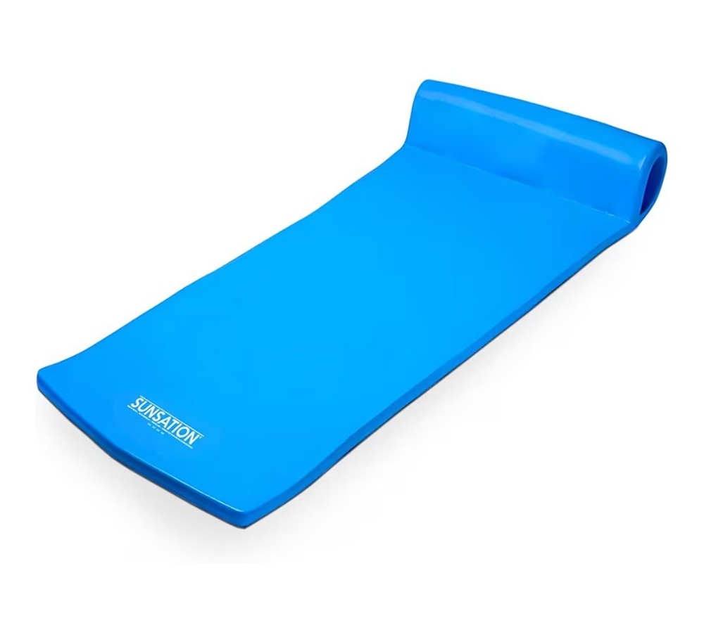 TRC Recreation Sunsation Vinyl Coated Foam Pool Float Mat Built-in Roll Pillow