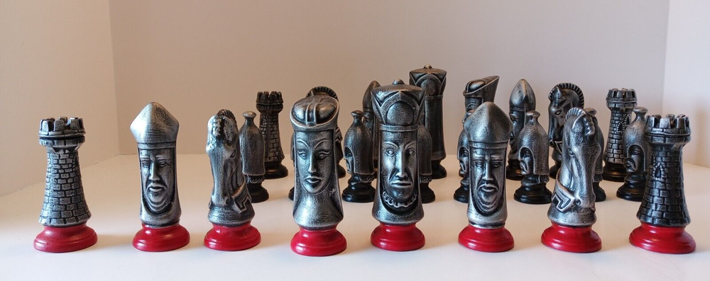 ♟️VTG. Ceramic Duncan Mold Chess Pieces Hand Painted Complete Set No Board