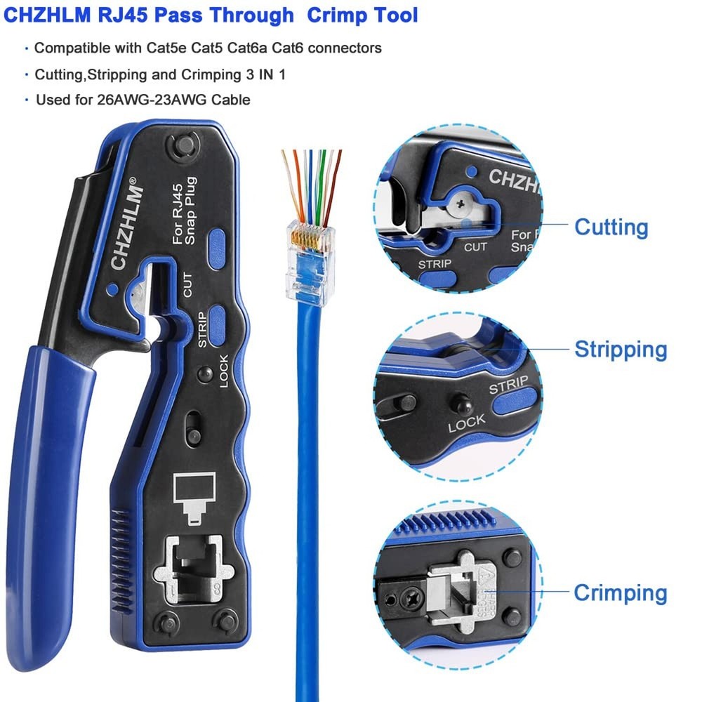 Pass Through Crimper RJ45 Crimp Tool Kit RJ45 Crimping tool Stripper Cutter C...