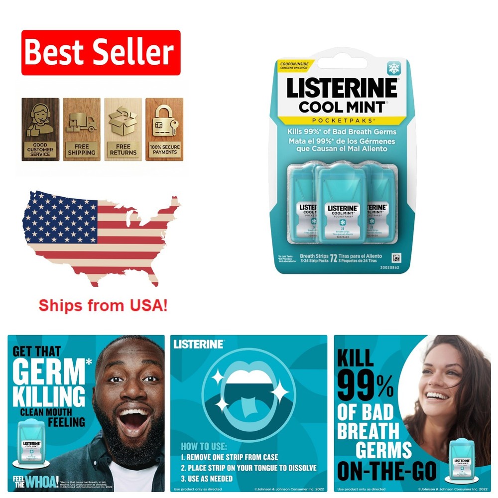 Quick Fresh Breath Solution: Listerine PocketPaks Cool Mint Strips, 72 Total