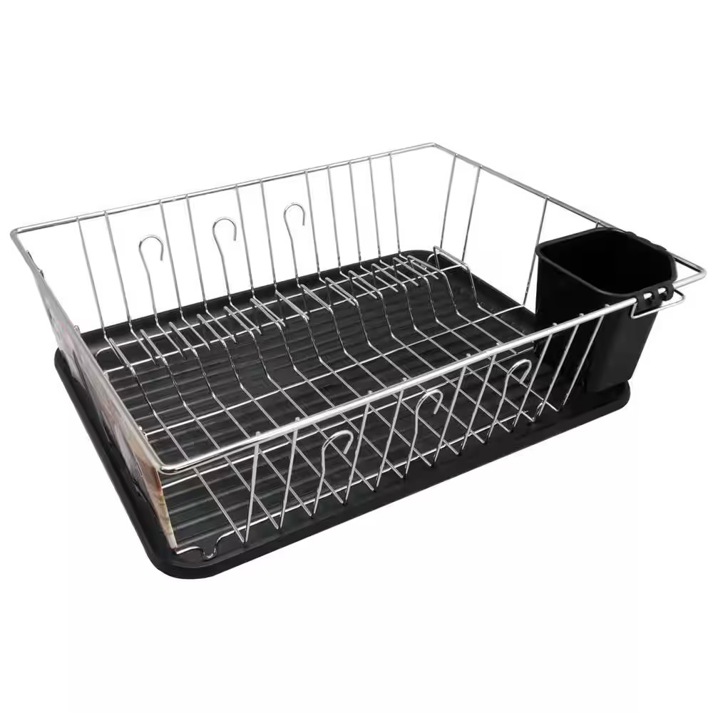 17.5 In. Black and Chrome Countertop Dish Rack