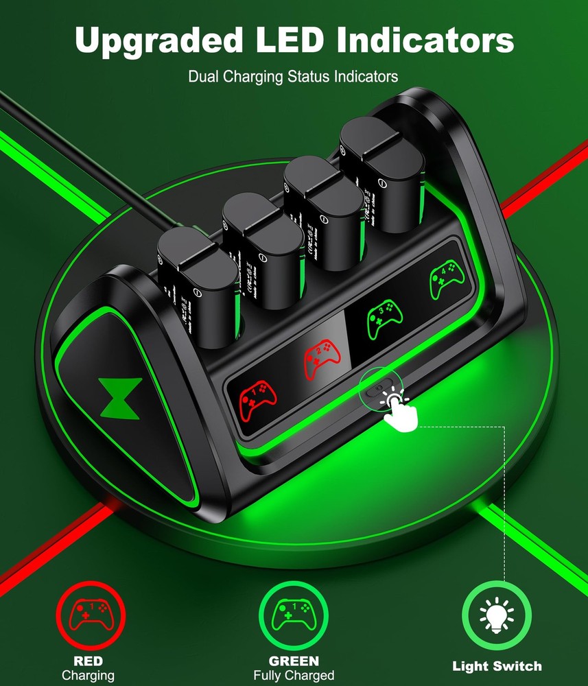 Upgraded Fast Charging Rechargeable Battery Packs with Light Control, 4 x 408...