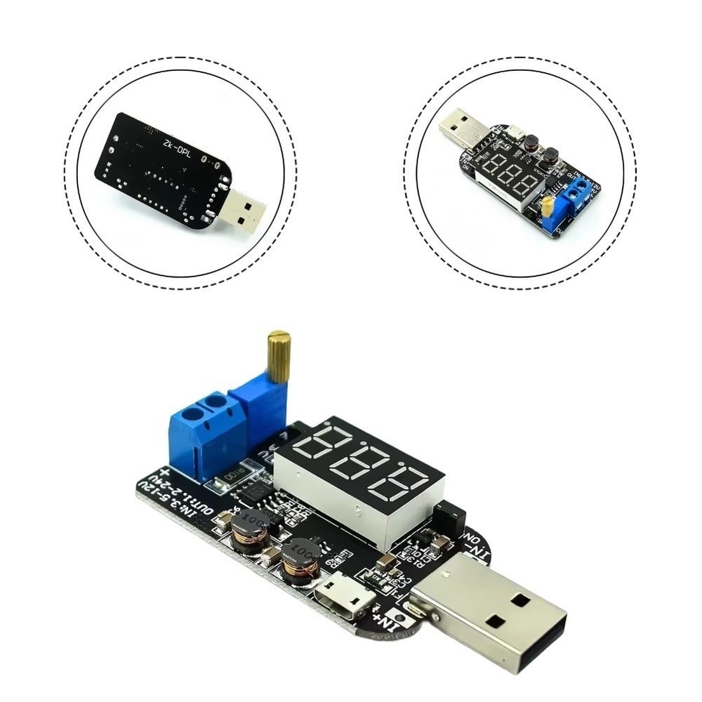 Adjustable USB Regulator 1.2V-24V Output with Onboard Potentiometer and Display