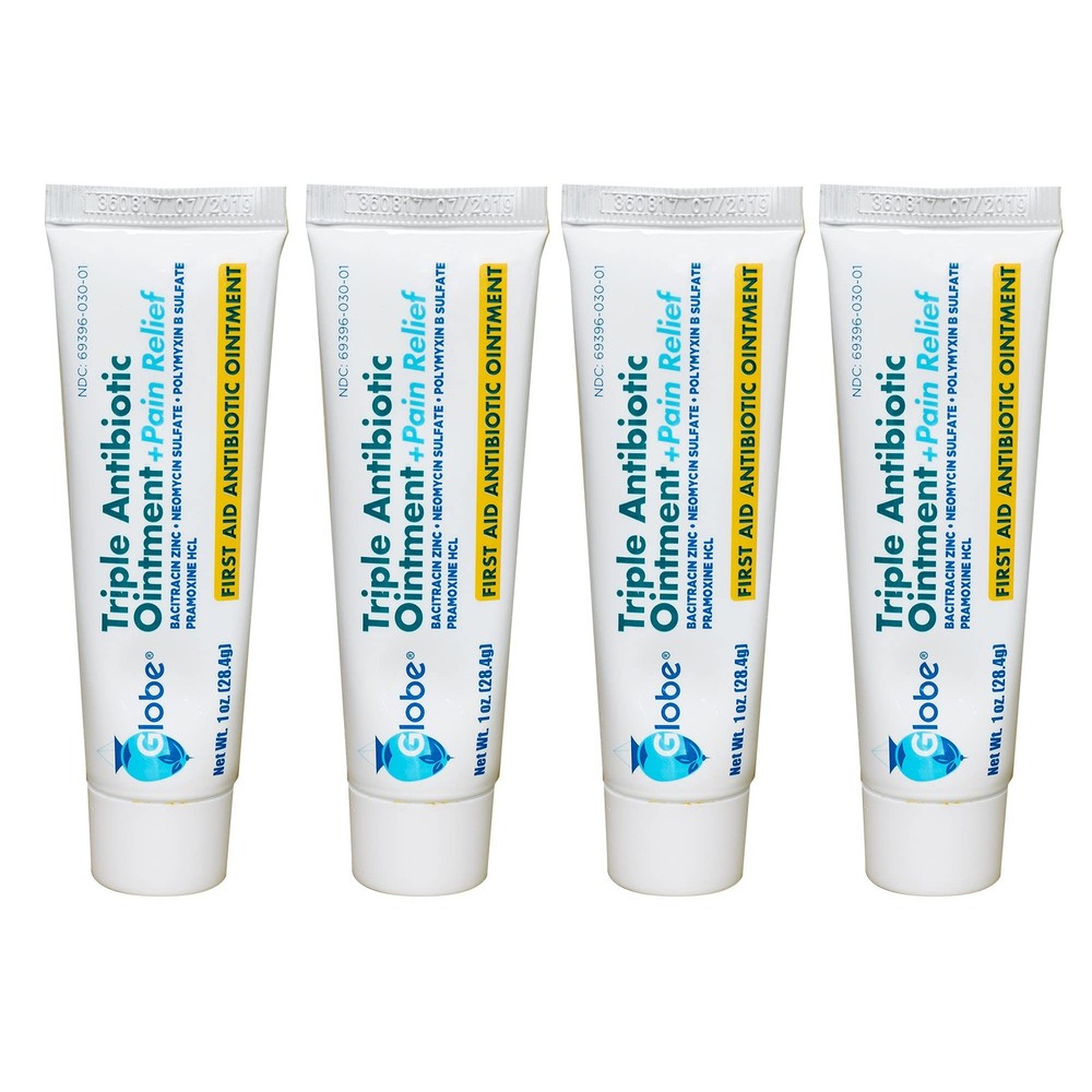 Globe (4 Pack Triple Antibiotic + Pain Relief Ointment 1oz, First Aid...