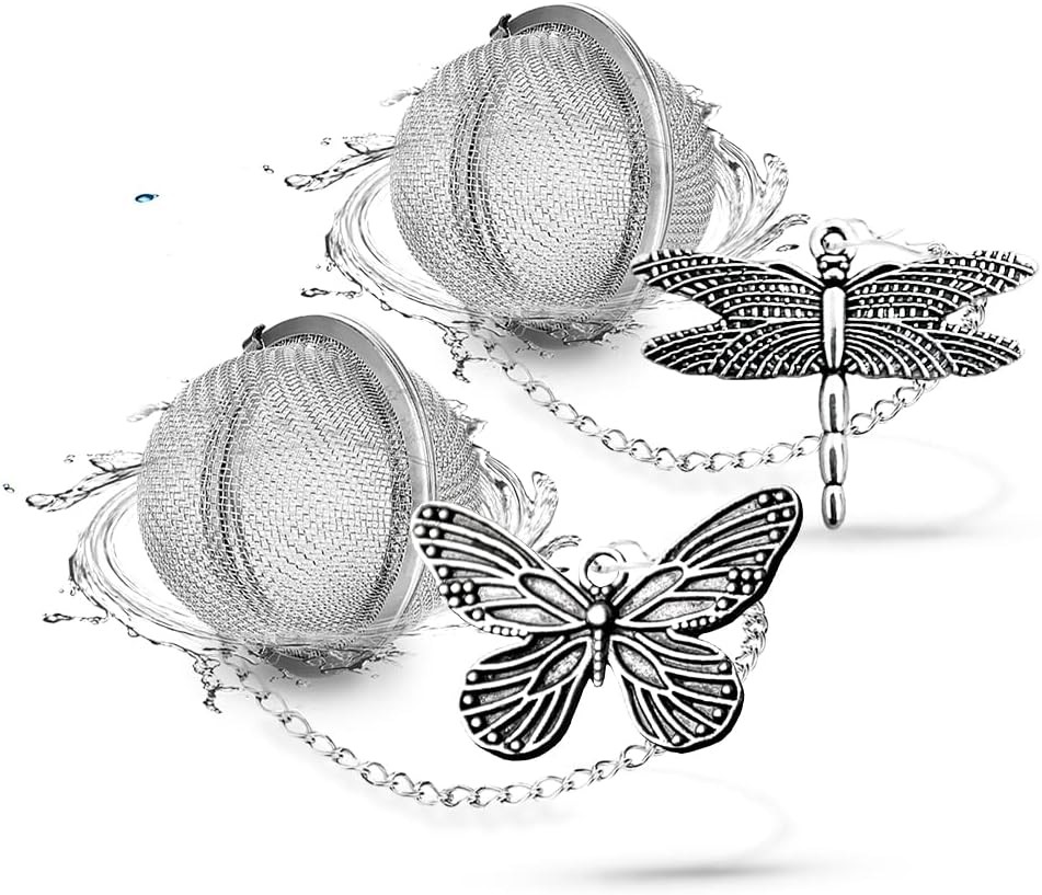 2pcs Tea Infuser,Loose Leaf Tea Steeper Tea Strainer with Charm Handmade Dragonf