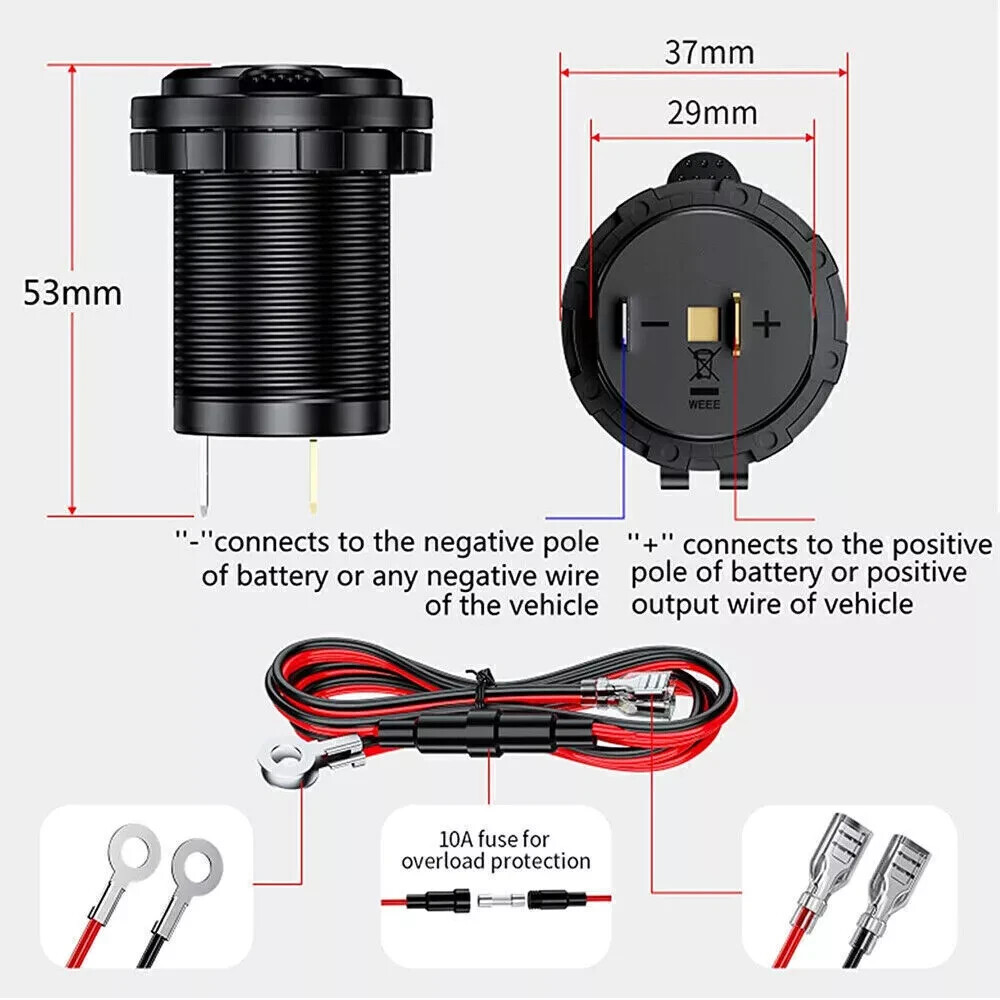 2Sets Cigarette Lighter Socket Power Outlet Socket Receptacle Car Motorcycle ATV