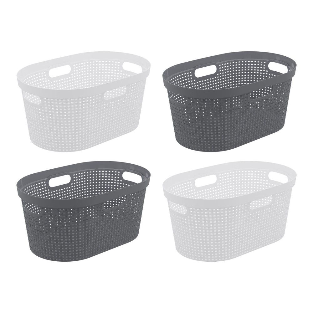40L Large Laundry Basket Plastic Stacking Clothes Hamper (4 Packs, White+Gray)