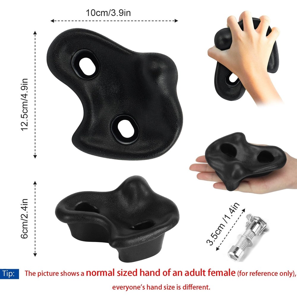 10PCS Black Rock Climbing Holds,Extra Large Hard Plastic Comfortable Rock Cli...