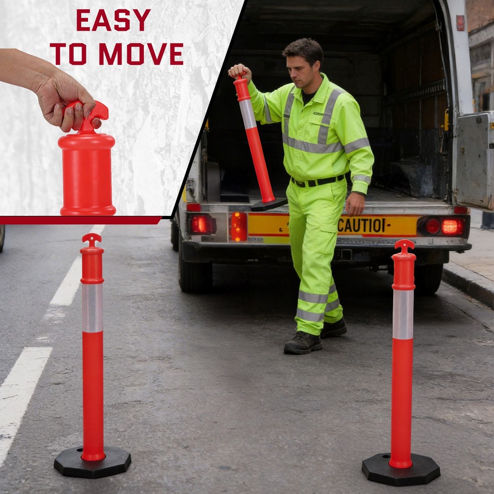 3 Pack 45" Orange Traffic Delineator Post Cone with Base and Reflective Collar