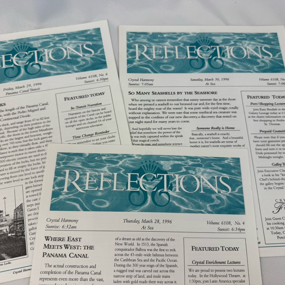 Crystal Harmony Cruise Reflections Daily Programs 1996 Lot of 10 Missing One