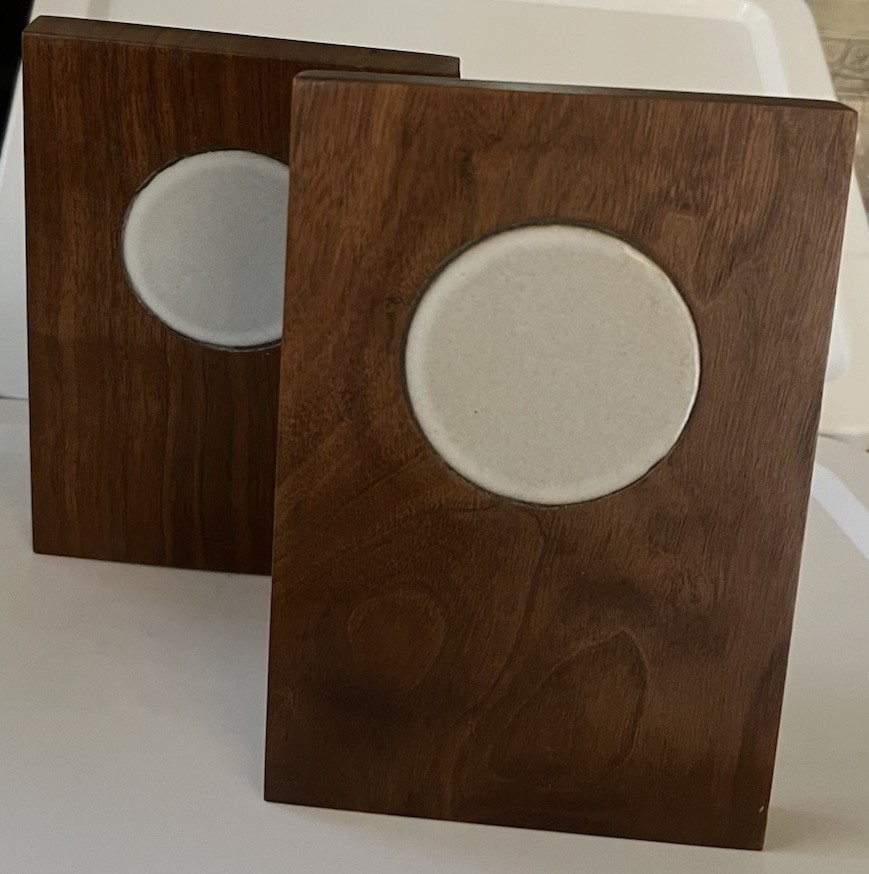 Gordon Jane Martz For Marshall Studios Ceramic Tile Walnut Bookends MCM 1960s