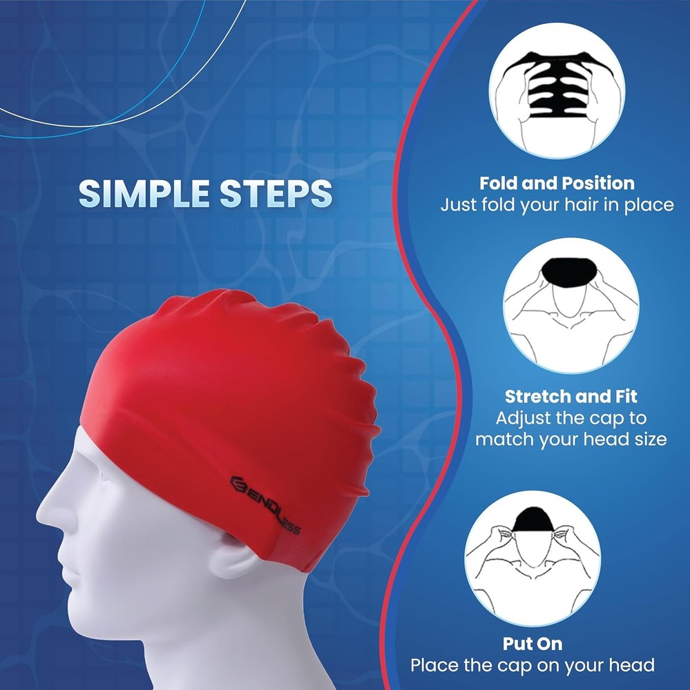 Endless EL1019 Classic Comfortable Plain Silicon Swimming Cap | Red
