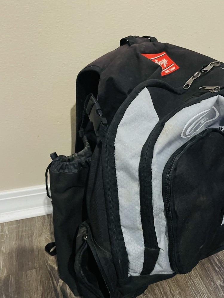 Rawlings Black Gray Baseball Backpack with Bat Compartment Polyester Zip