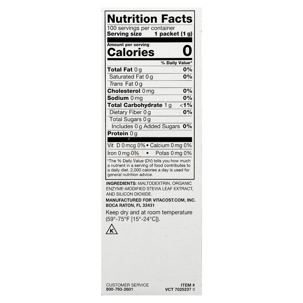 Stevia, 100 Packets, 0.035 oz (1 g) Each