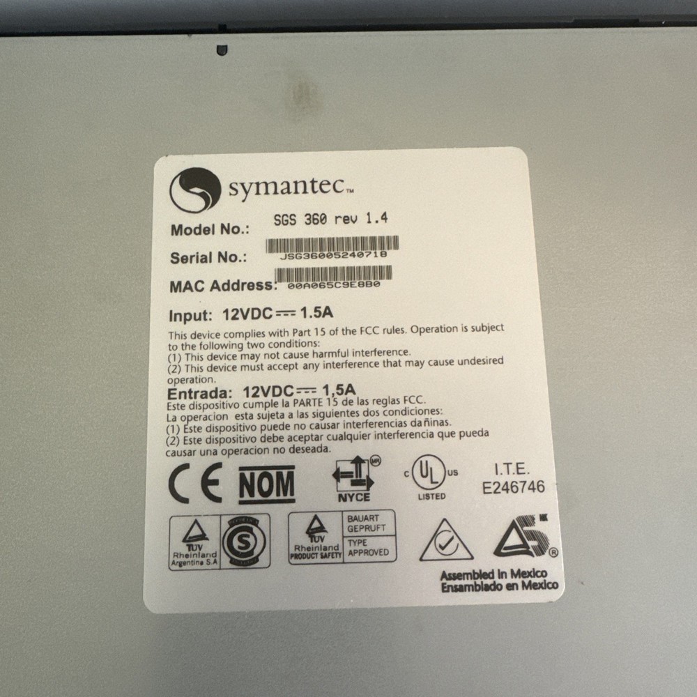 Symantec Gateway Security SGS360, 360R Router Firewall