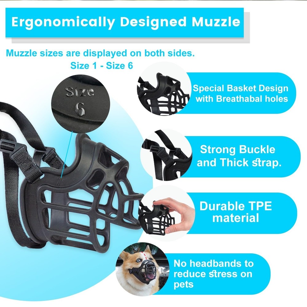Basket Muzzle Allows Panting Drinking - Anti Biting Chewing, Sturdy Lightweig...