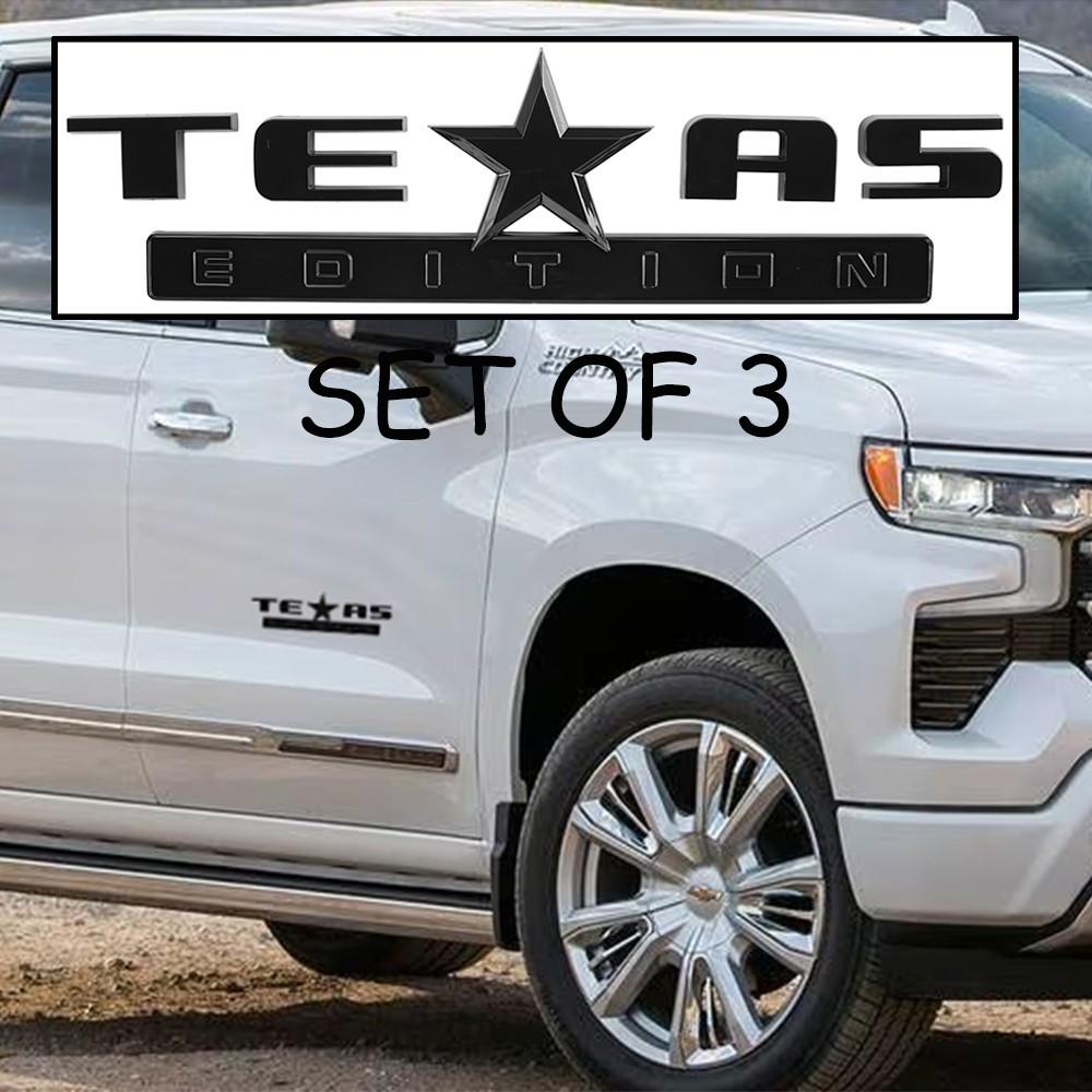 3PCS ALL BLACK TEXAS EDITION EMBLEMS For SILVERADO SIERRA BADGE DECAL