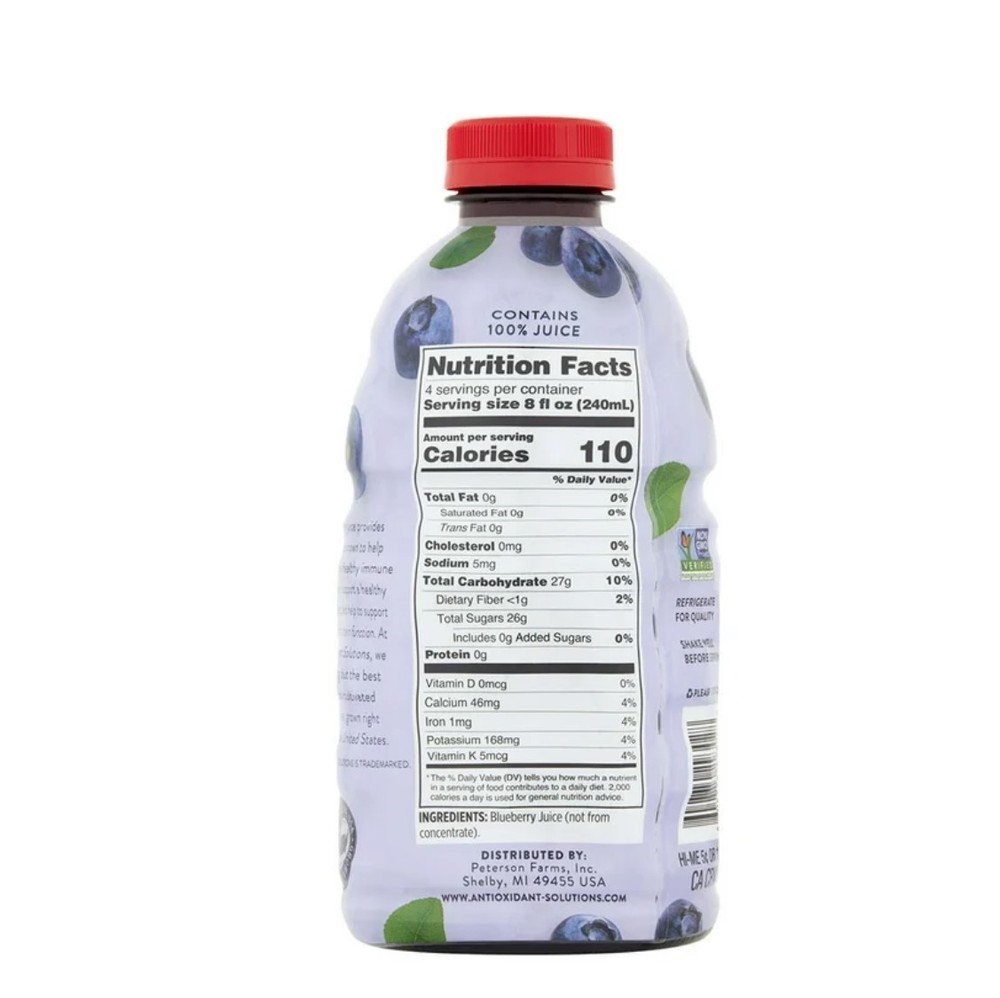 Antioxidant Solutions 100% Blueberry Juice Not from Concentrate, 32 fl oz