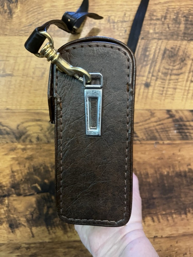 Tasco Brown Leather Binocular Case Bag with Shoulder Strap for Binoculars