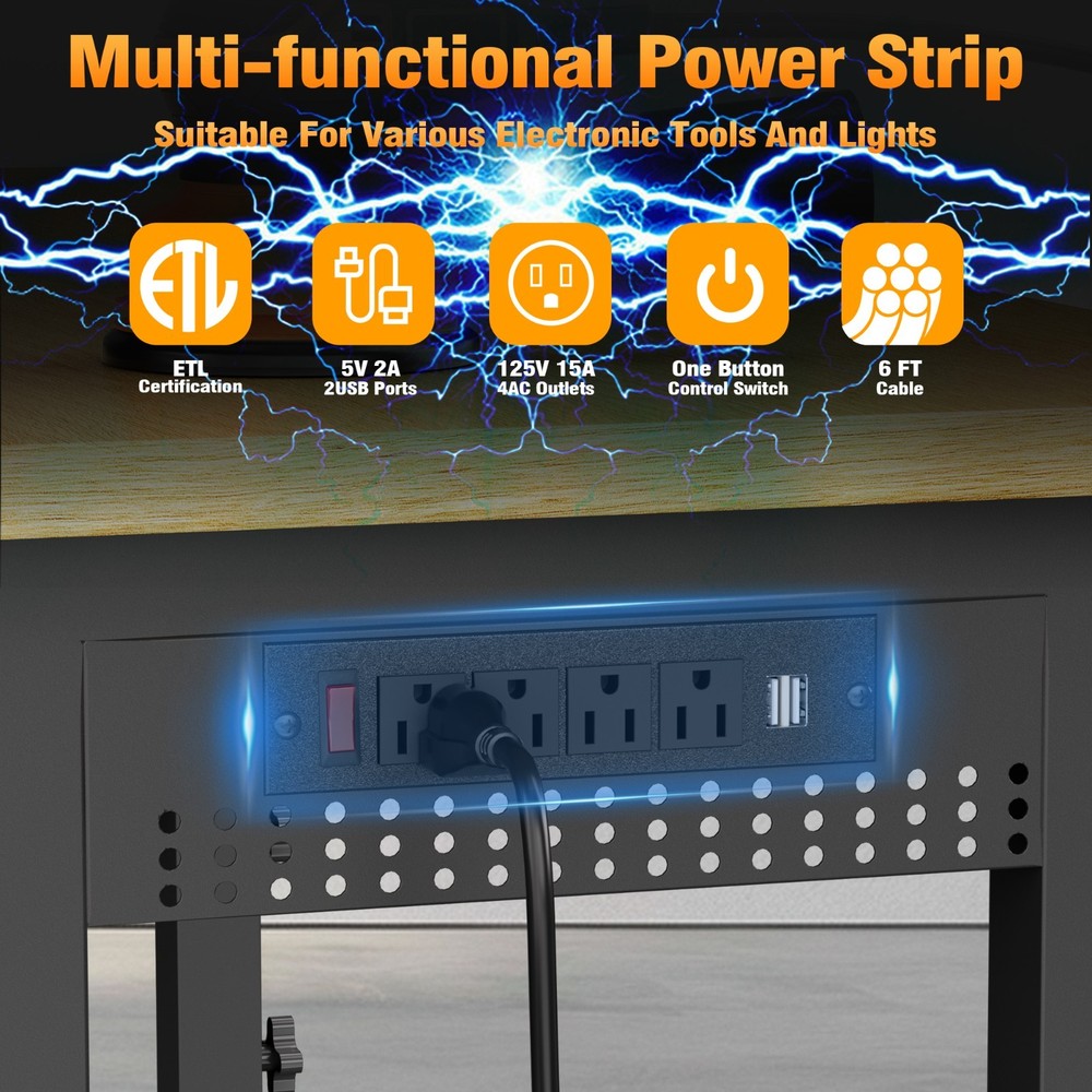 Adjustable Workbench, Work Benches for Garage with Pegboard and Power Outlet