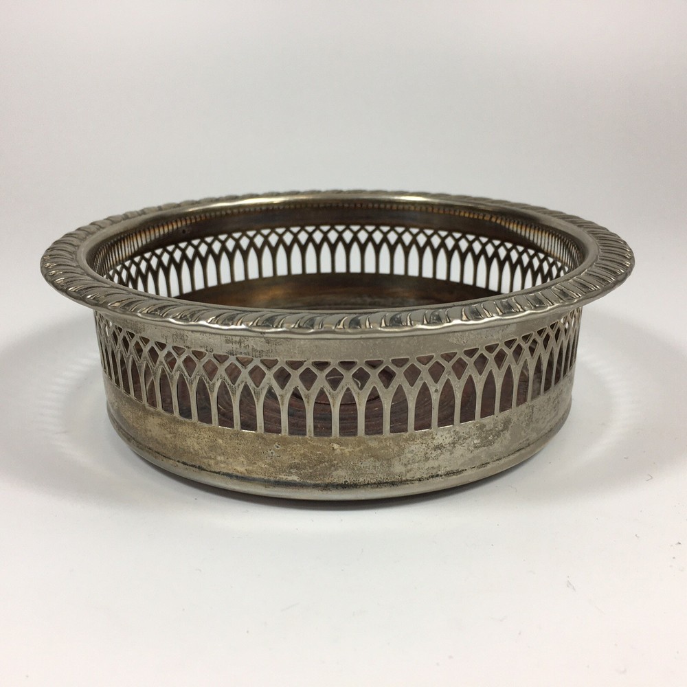 Vintage Cavalier Silver Plated Pierced Bottle Coaster 16cm In Diameter