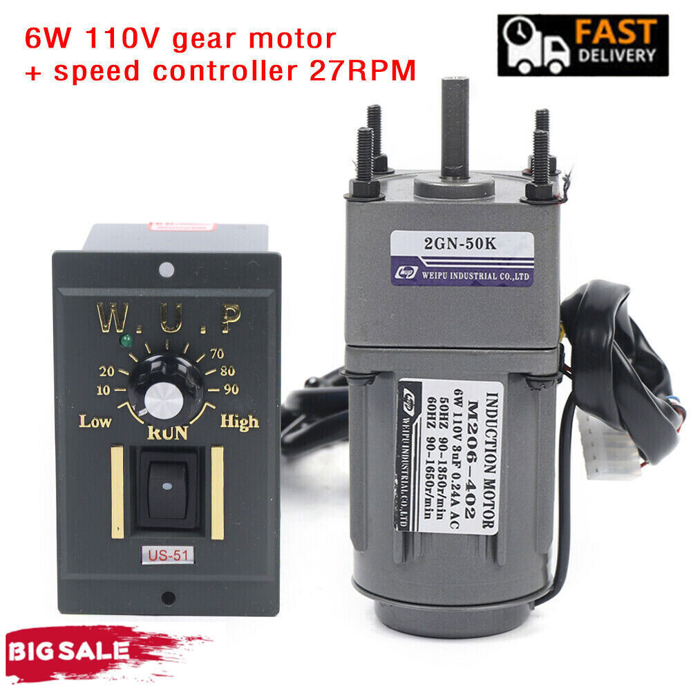 110V Reversible AC Gear Motor Electric Variable Speed Controller 50K 27RPM