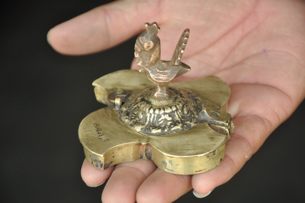 2 Pc Vintage Brass Flower Shape 5 Compartment Tikka Powder Box