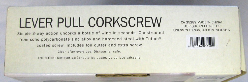 LNT Lever Pull CORKSCREW 3-Way Action All Metal Gears Never Used ⭐