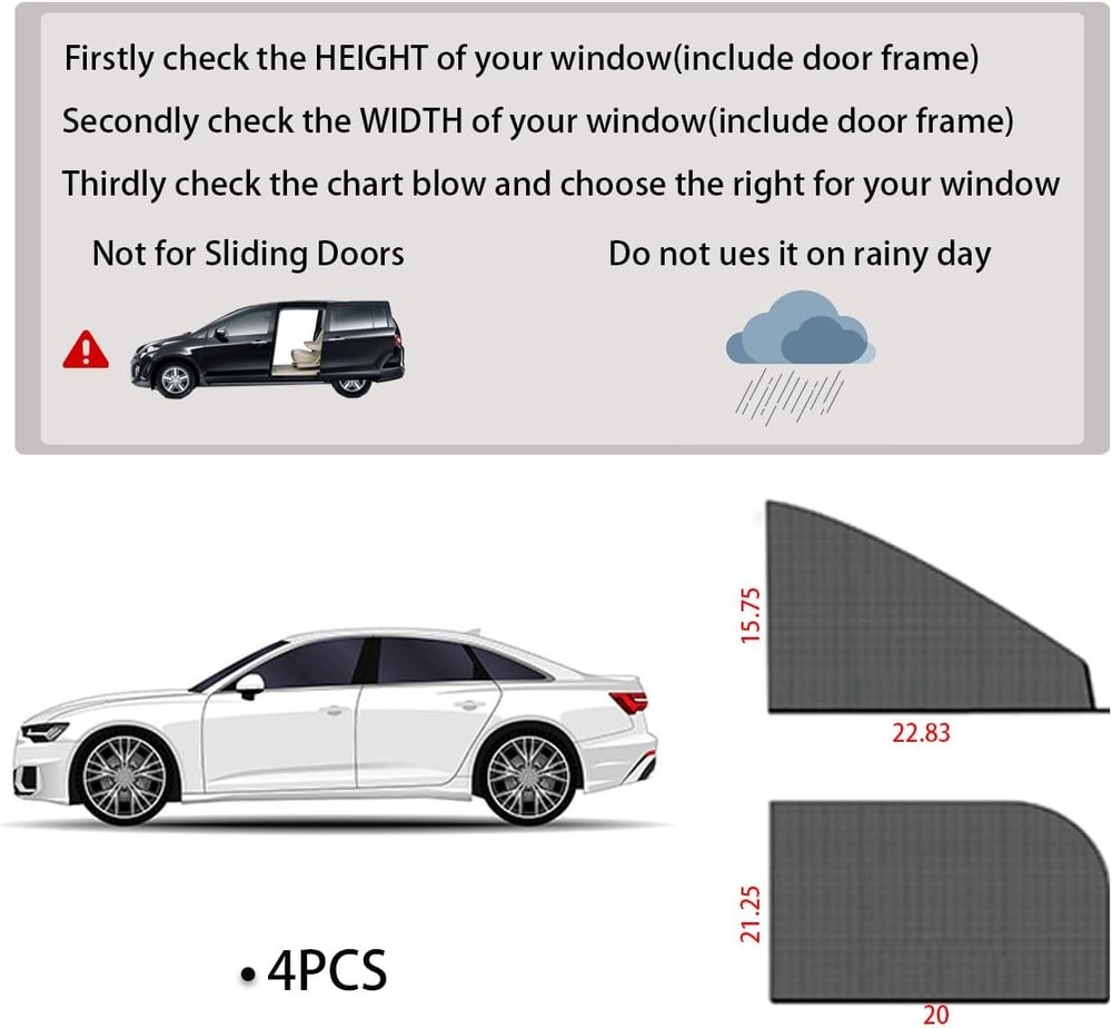 Car Window Shade, 4 Pcs Auto Side Front Rear Window Size: Car Front&Back 4Pcs