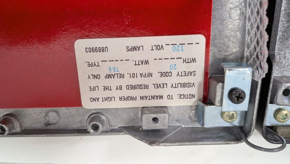 Vintage LITHONIA Double Sided RED Emergency Exit Sign Brushed Metal with Mount